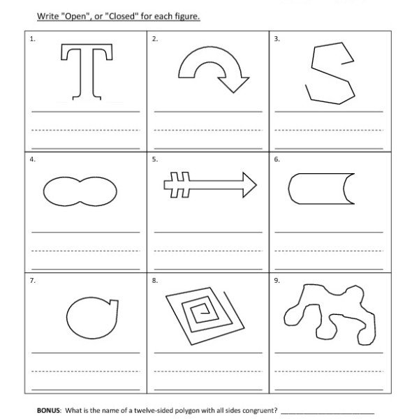 First Grade Open, Or Closed, Figures Worksheet 06 â One Page